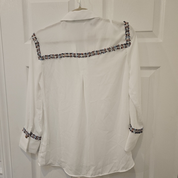 🔥NWT Zara embellished, textured, white blouse size XS - Picture 8 of 10